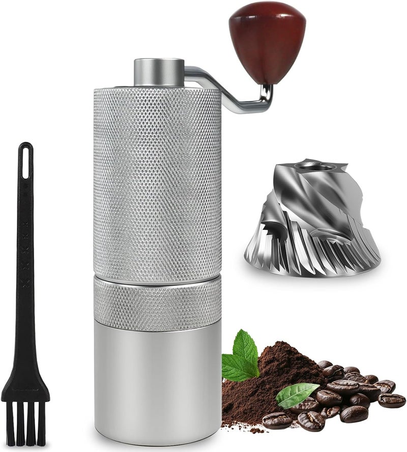 DITOSH Manual Coffee Grinder Detachable Stainless Steel Conical Burr Aluminum Coffee Bean Grinder with 25 Grinding Settings Cleaning Brush Grindable Espresso Moka Pot French Press for Camping Silver - Image 1